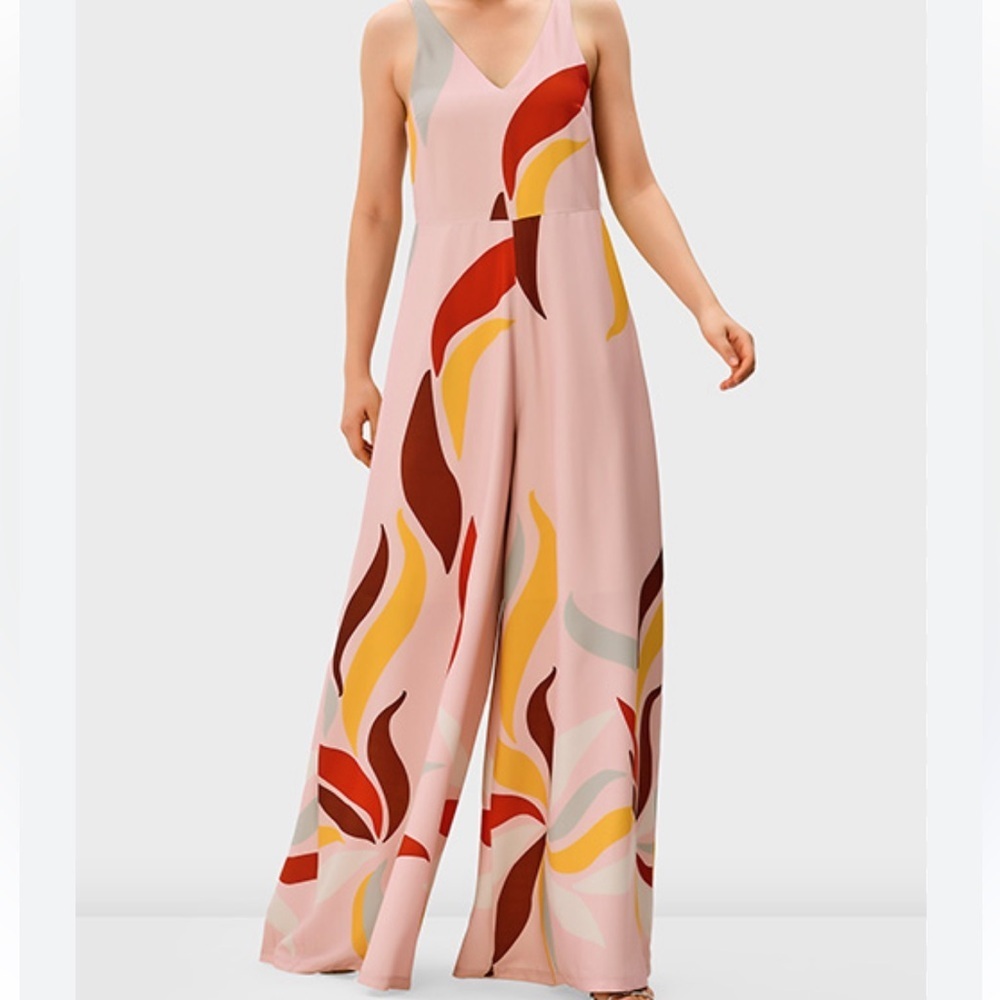 Zapelle Abstract Print Crepe Palazzo Sleeveless Jumpsuit